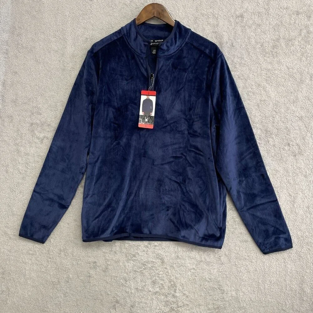 NEW Spyder Navy Men's M Blue 1/4 Zip Pullover Polyester & Spandex Sweatshirt